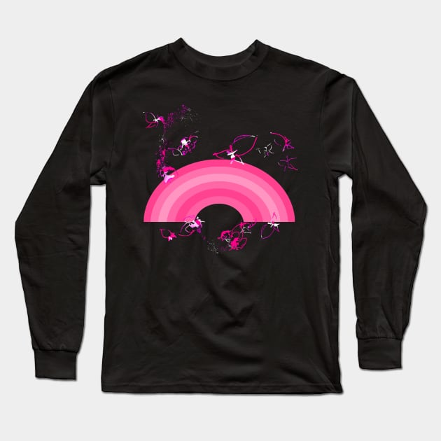 Pink Rainbow Surrounded by Pink Firework Long Sleeve T-Shirt by Artstastic